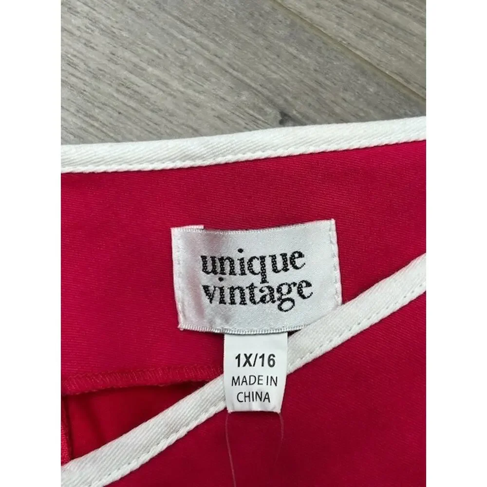 Unique Vintage Womens Straight Pants Smack Heart Pockets‎ Back Zip Pink Size 1X